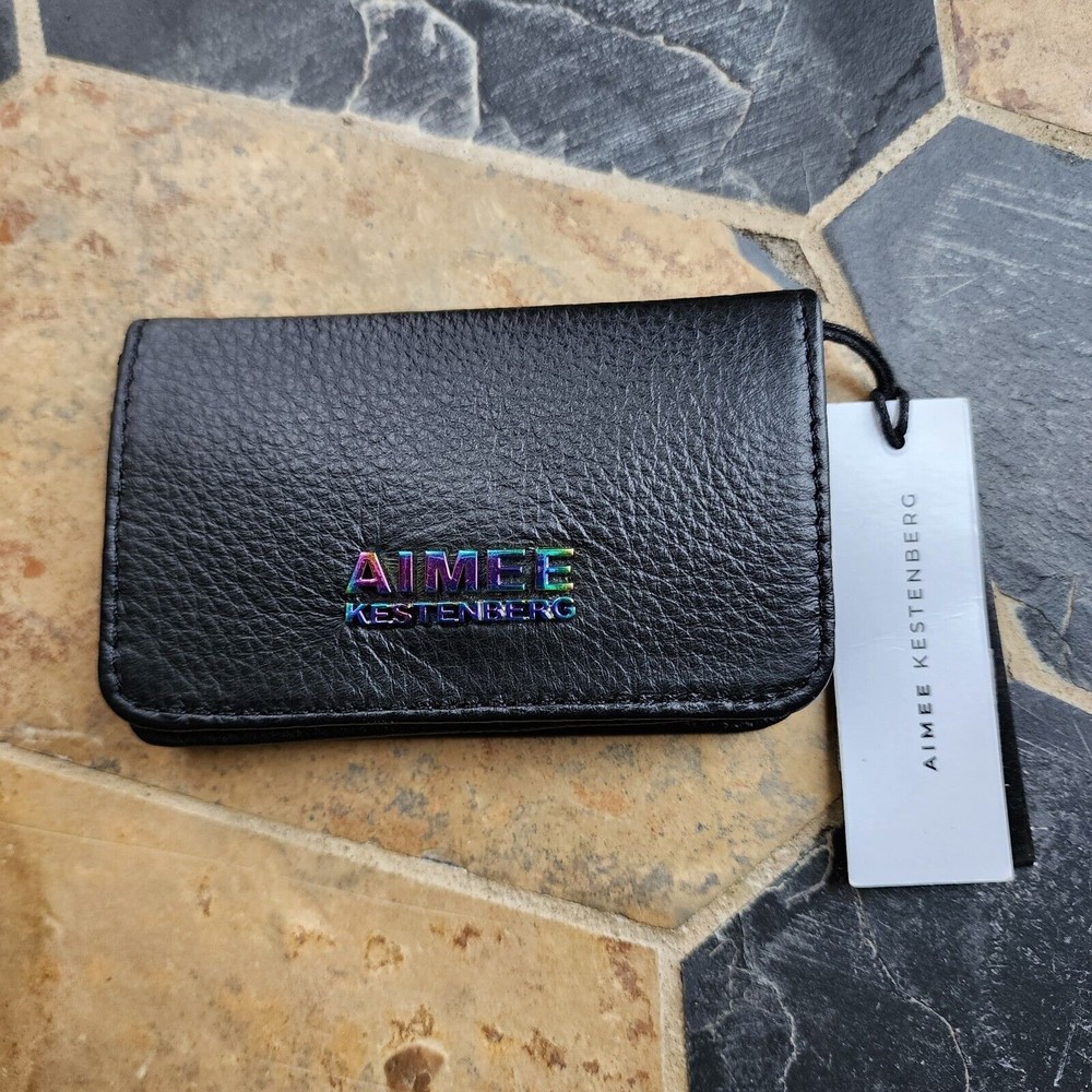Aimee Kestenberg SAMMY black leather Irredescent accents card case snap Wallet